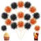 100-Pack Foil Firework Cupcake Toppers – Sparkling Tinsel Cake Picks for Cupcakes, Cocktails & Fruit Trays – Perfect for Birthdays, Weddings, Graduations & Party Decorations (Orange & Black) 1.77"W x 5.91"H